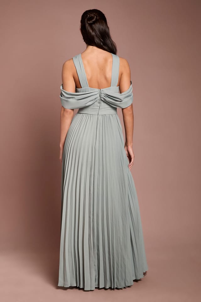 Coast Coast Women's Pleat Cold Shoulder Bridesmaid Dress in Sage - 3