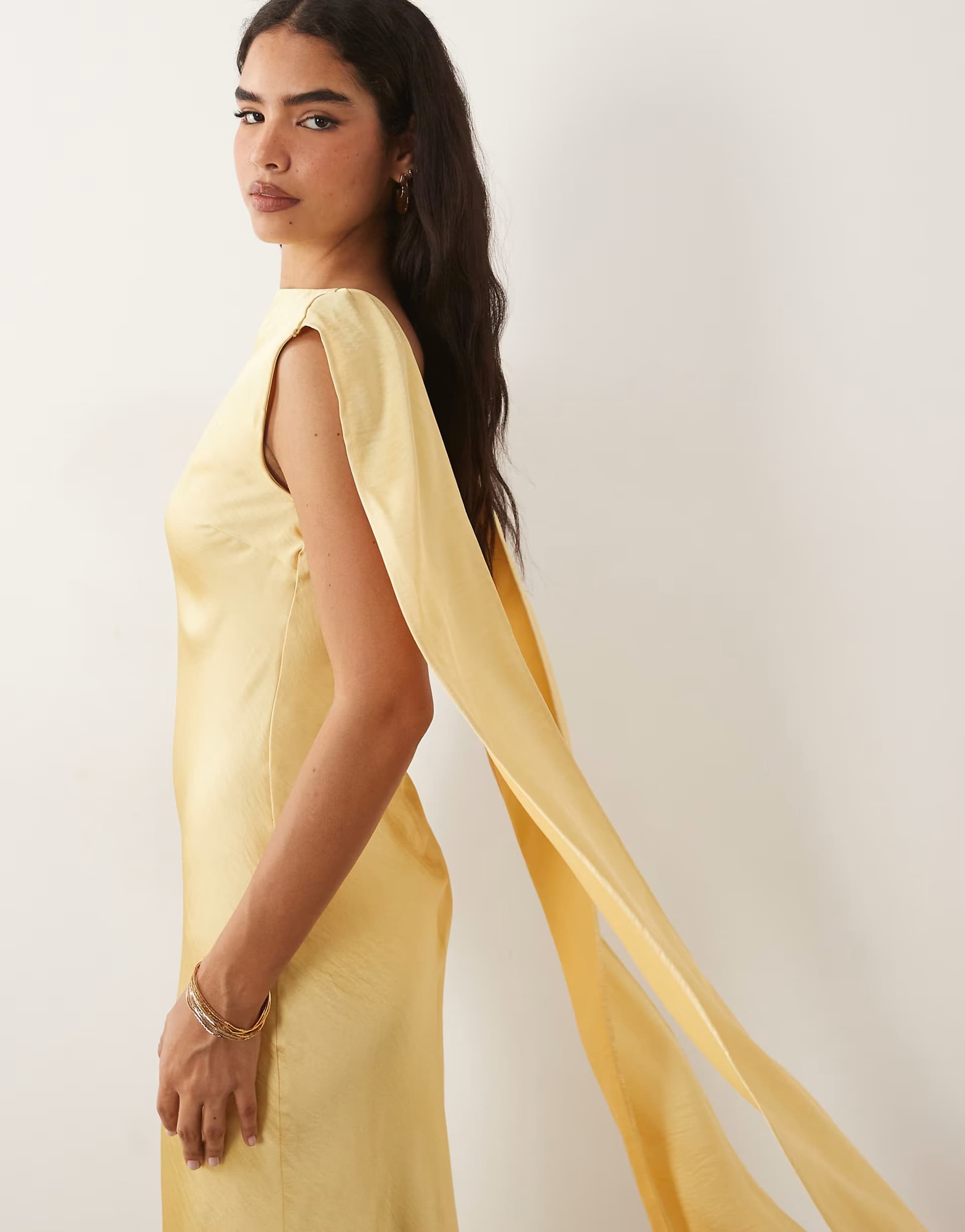 ASOS TFNC satin bias drape detail maxi dress in lemon