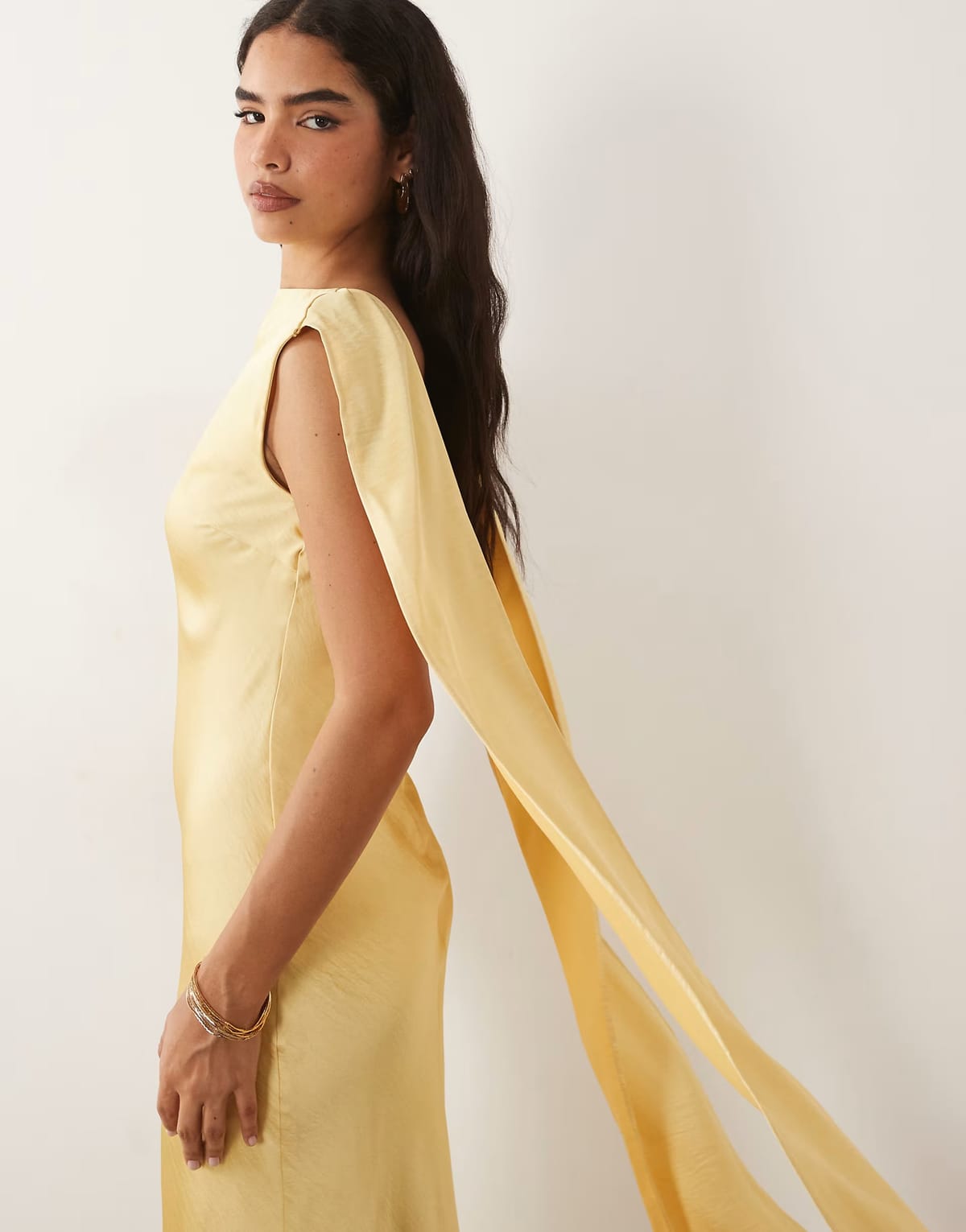 ASOS TFNC satin bias drape detail maxi dress in lemon - 1