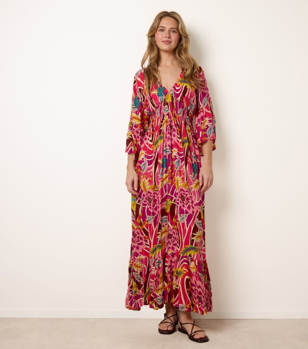 Blue Vanilla Women's Pink V-Neck Floral Print Maxi Dress Blue Vanilla New Look
