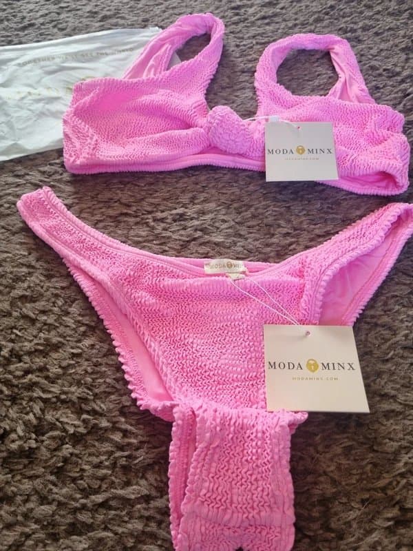 Moda Minx Moda Minx pink knot-front brazilian scrunch bikini set mixed size L/XL