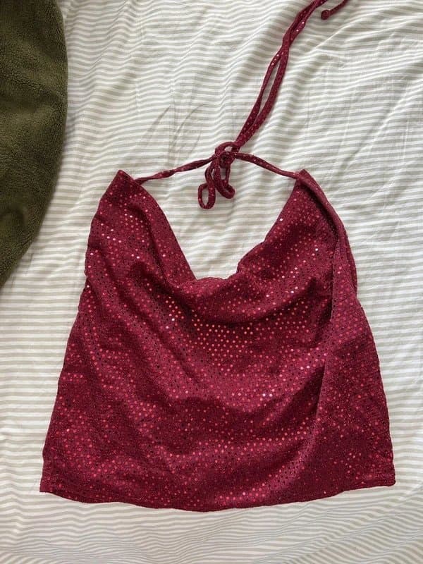 New Look Sequin red halter neck top