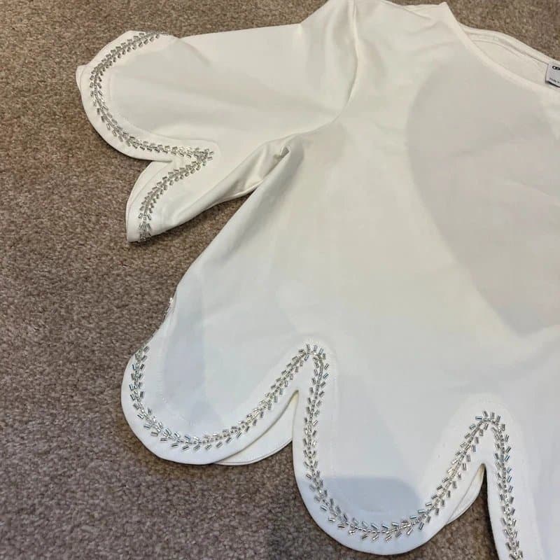 ASOS ASOS Luxe embellished t-shirt with heart cut out in white  Size 10