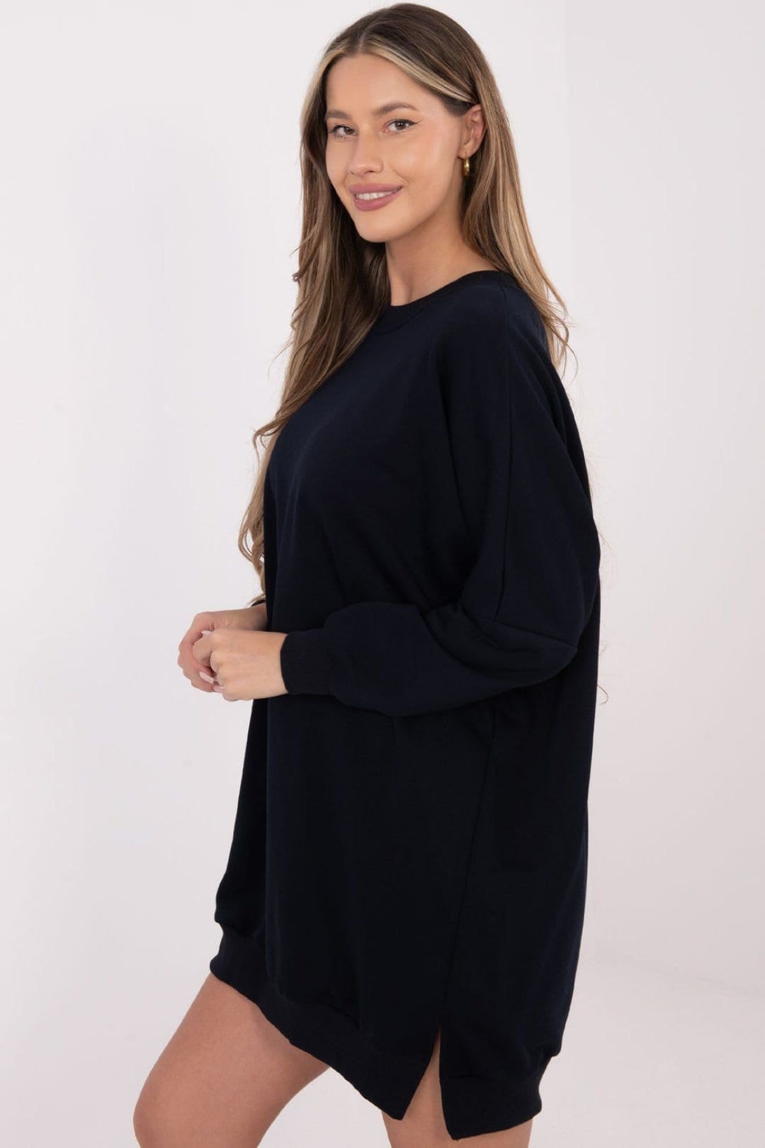 Love Lace Love Lace Women's Daydress Sweatshirt Dress Loose Cotton Roundneck in Dark Navy - 4
