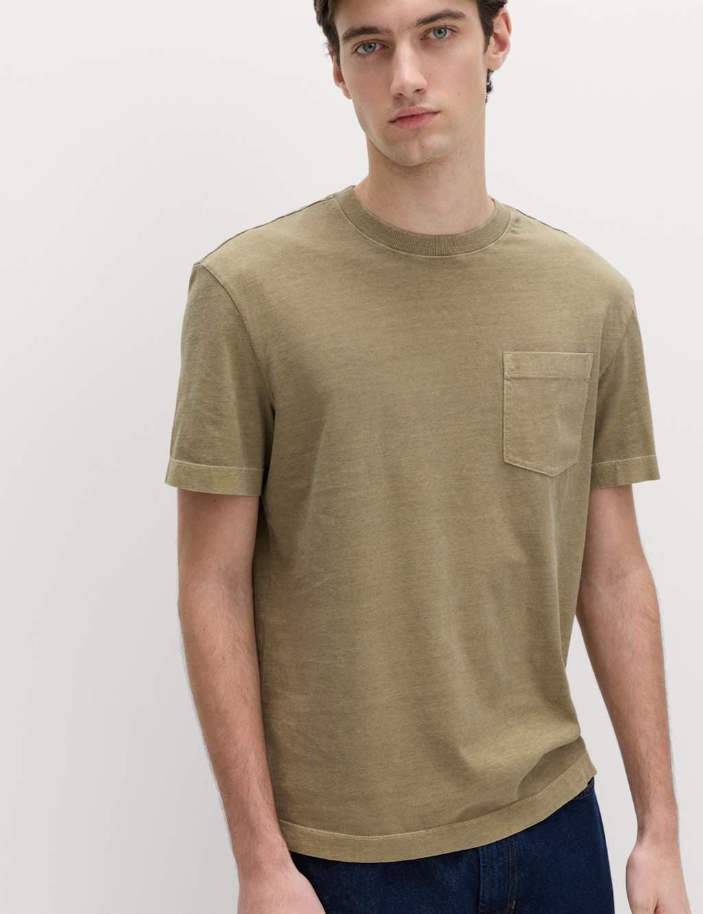 Marks & Spencer M&S Relaxed Pure Cotton Garment Dyed T-Shirt Olive
