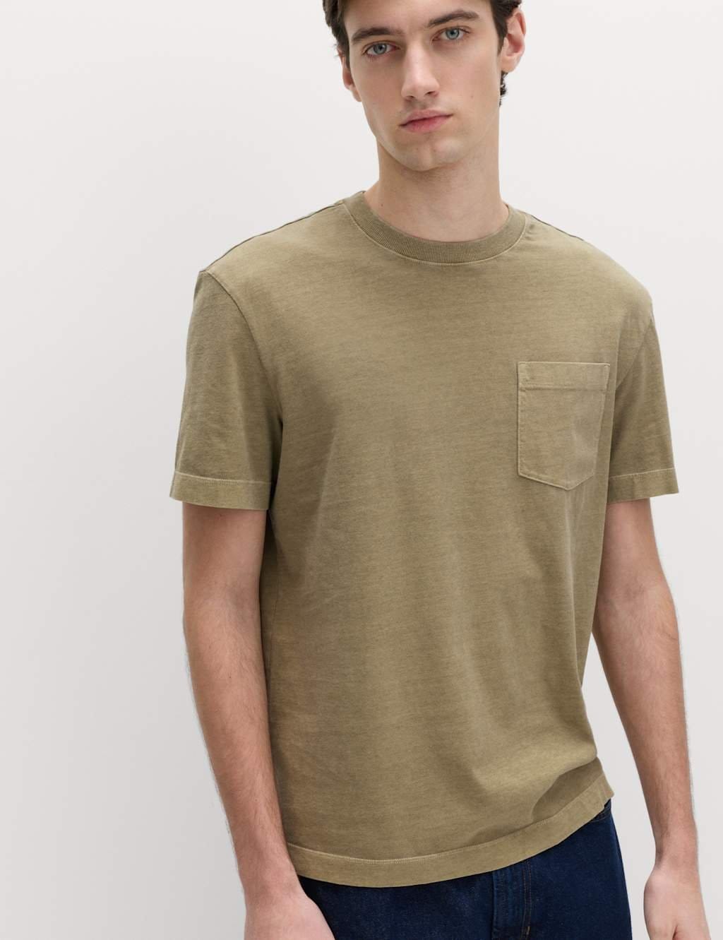 M&S Olive Pure Cotton Garment Dyed T-Shirt