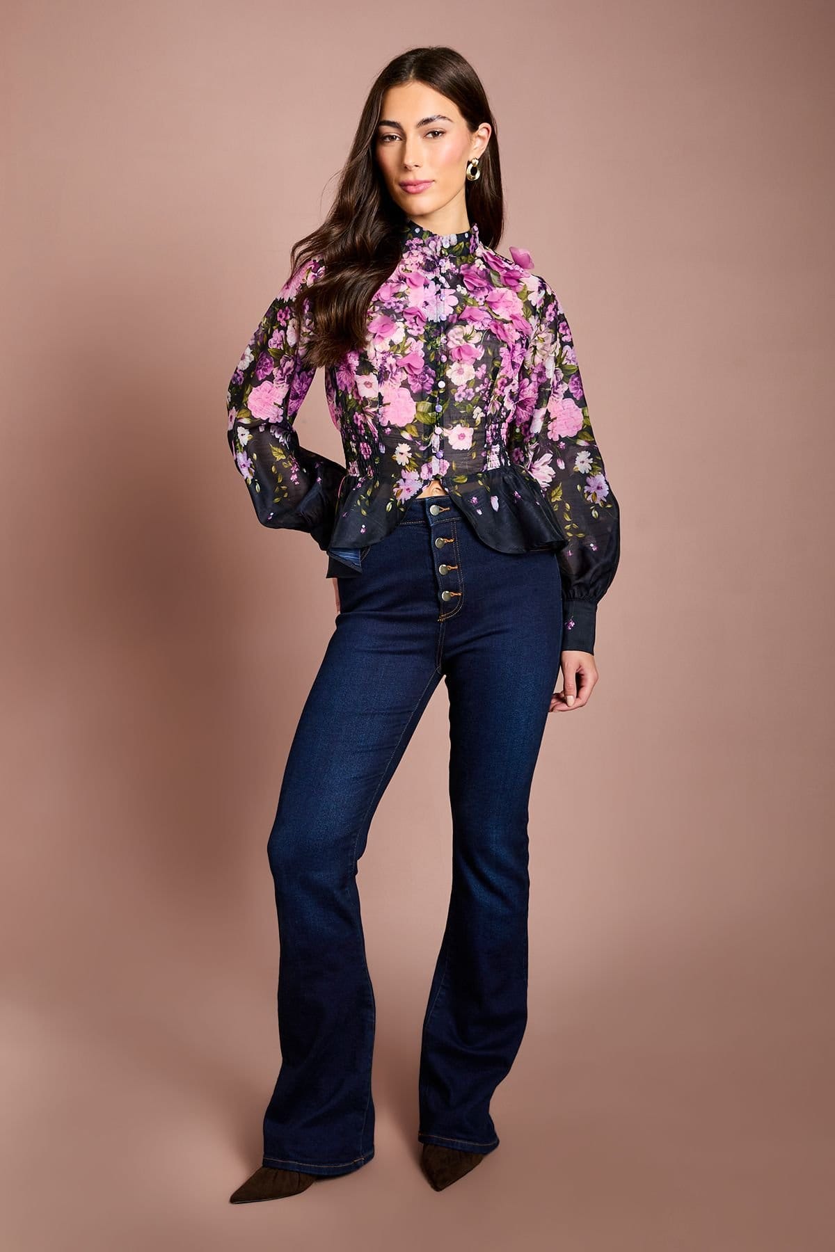 Coast Coast Women's 3D Flower Printed Organza Blouse in Navy - 4