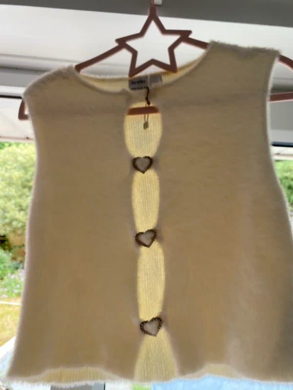 Bershka Cream white fluffy diamonte heart waistcoat x