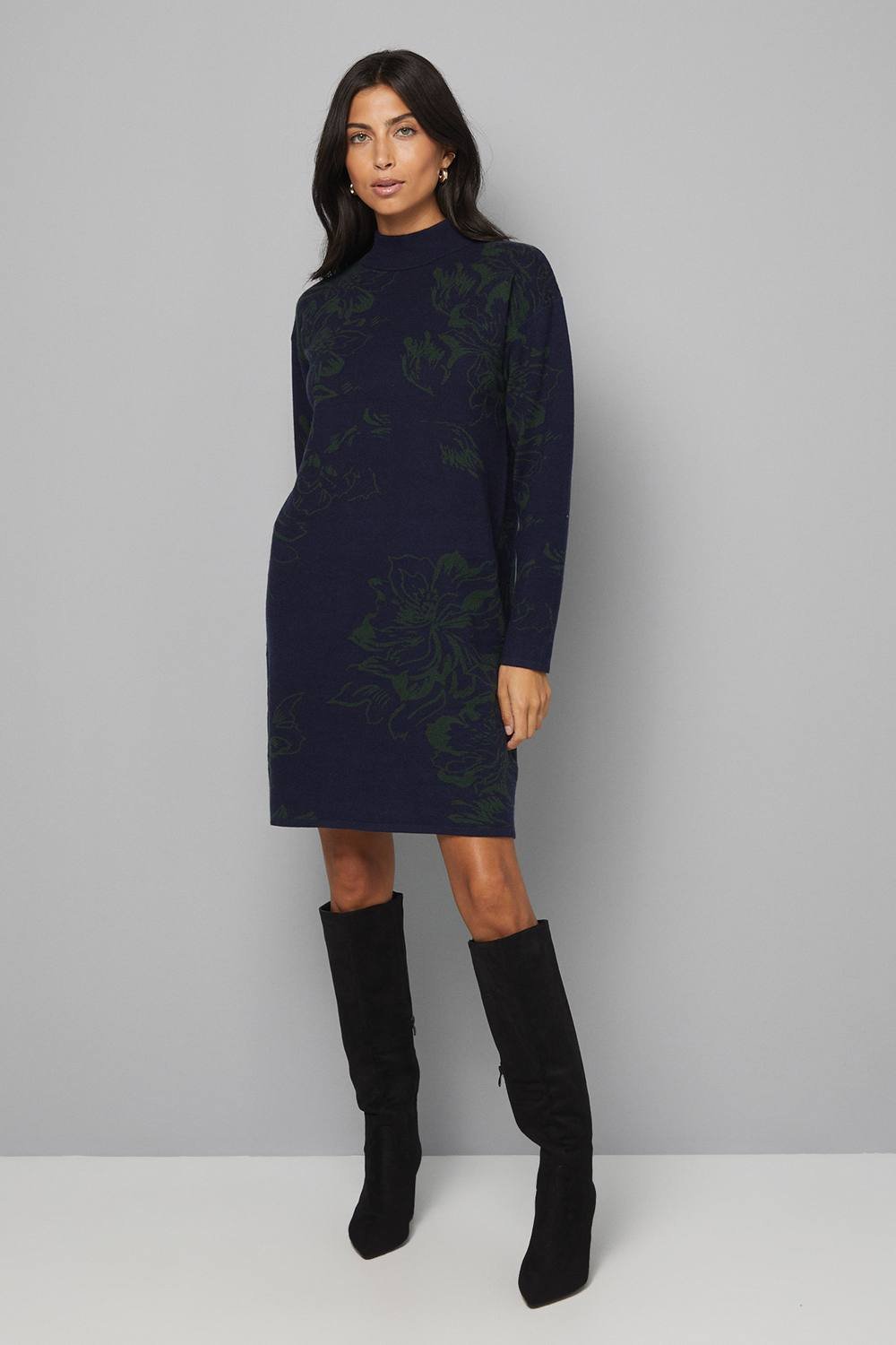Wallis Wallis Women's Floral Jacquard Knitted Dress in Navy - 2