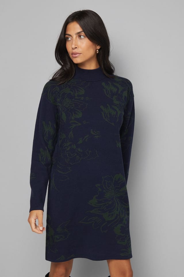Wallis Wallis Women's Floral Jacquard Knitted Dress in Navy - 2