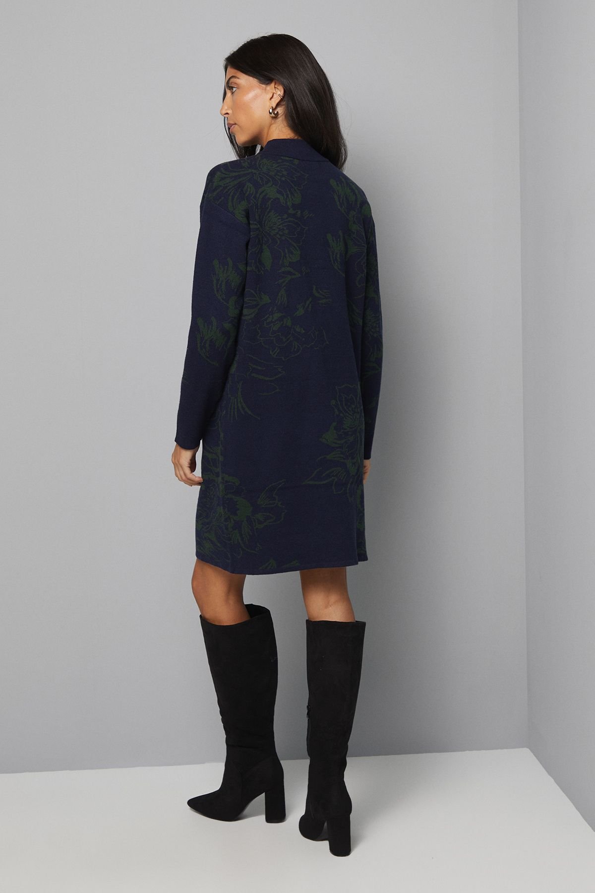 Wallis Wallis Women's Floral Jacquard Knitted Dress in Navy - 3