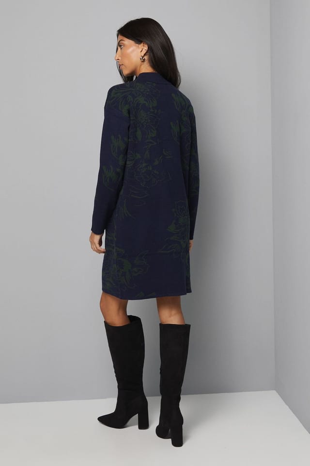 Wallis Wallis Women's Floral Jacquard Knitted Dress in Navy - 3