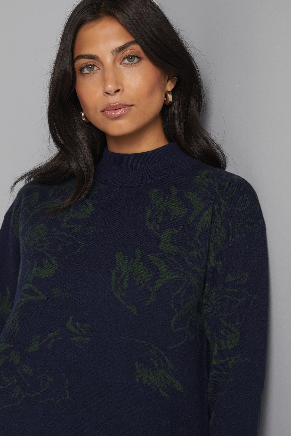 Wallis Wallis Women's Floral Jacquard Knitted Dress in Navy - 4