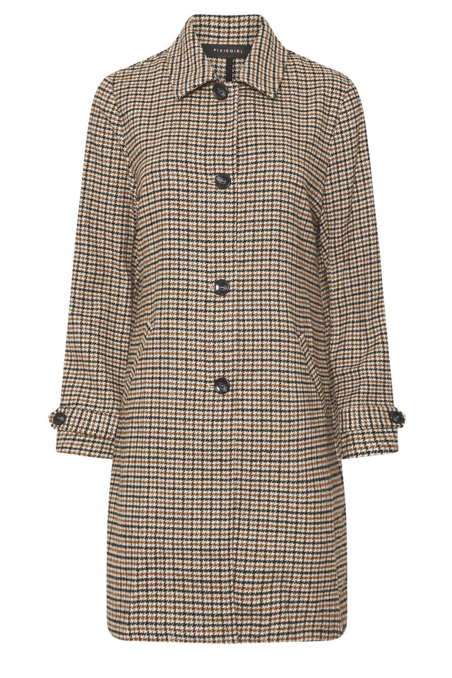 PixieGirl PixieGirl Women's Petite Check Midi Coat in Medium Beige - 2