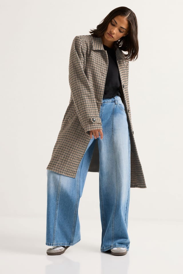 PixieGirl PixieGirl Women's Petite Check Midi Coat in Medium Beige - 3