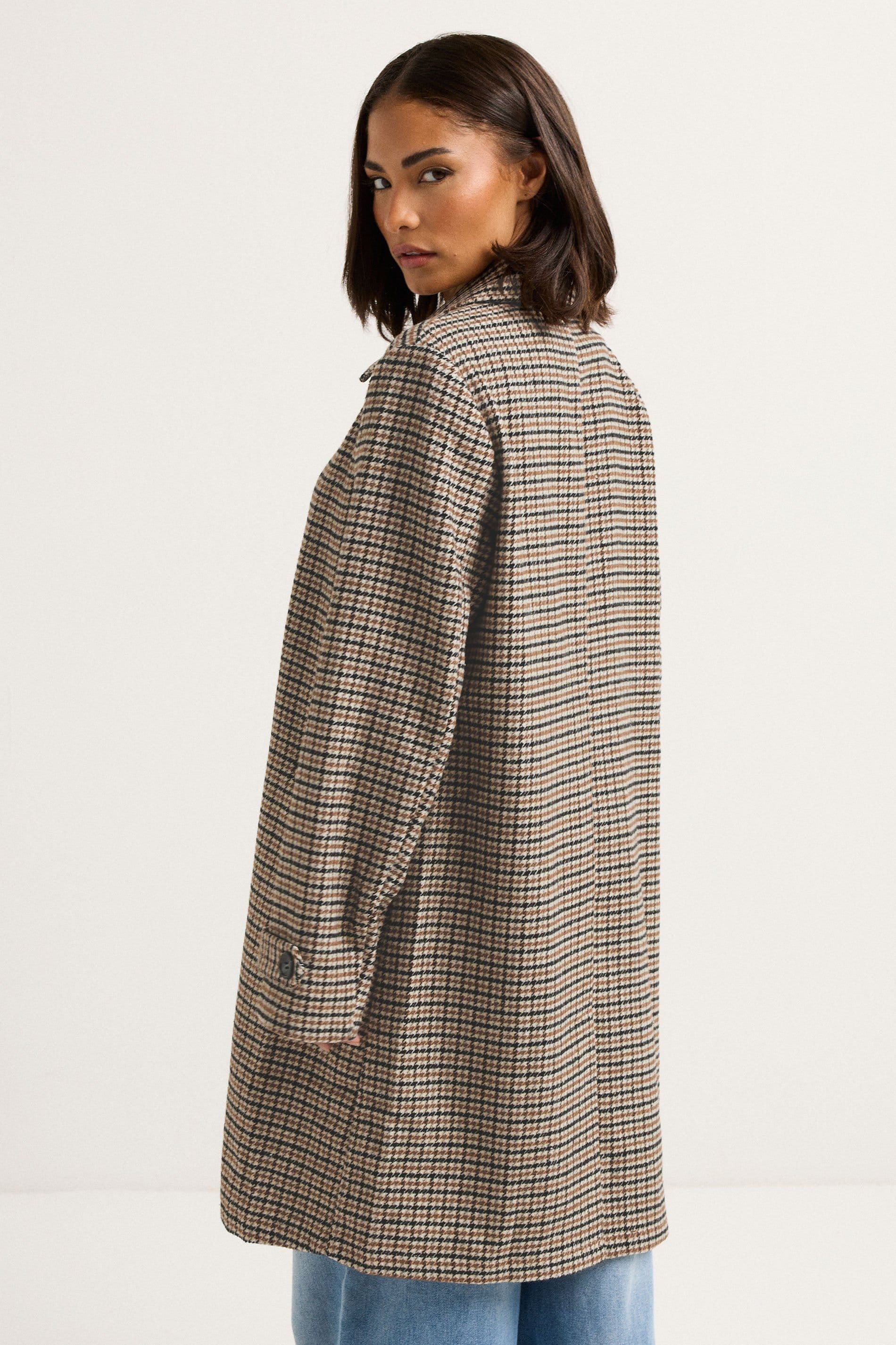 PixieGirl PixieGirl Women's Petite Check Midi Coat in Medium Beige - 4