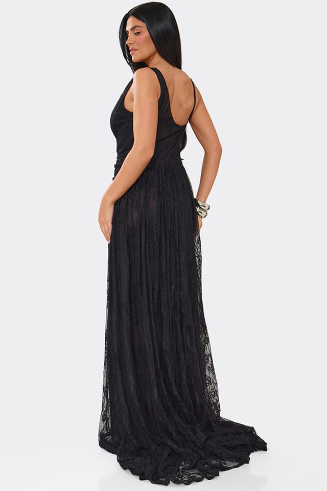 EGO EGO Women's Strappy Cowl Neck Twist Lace Maxi Dress in Black - 2