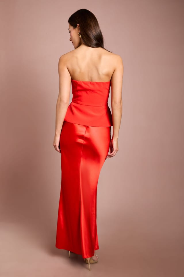 Coast Coast Women's Bandeau Crepe Satin Maxi Dress in Flame Red - 3