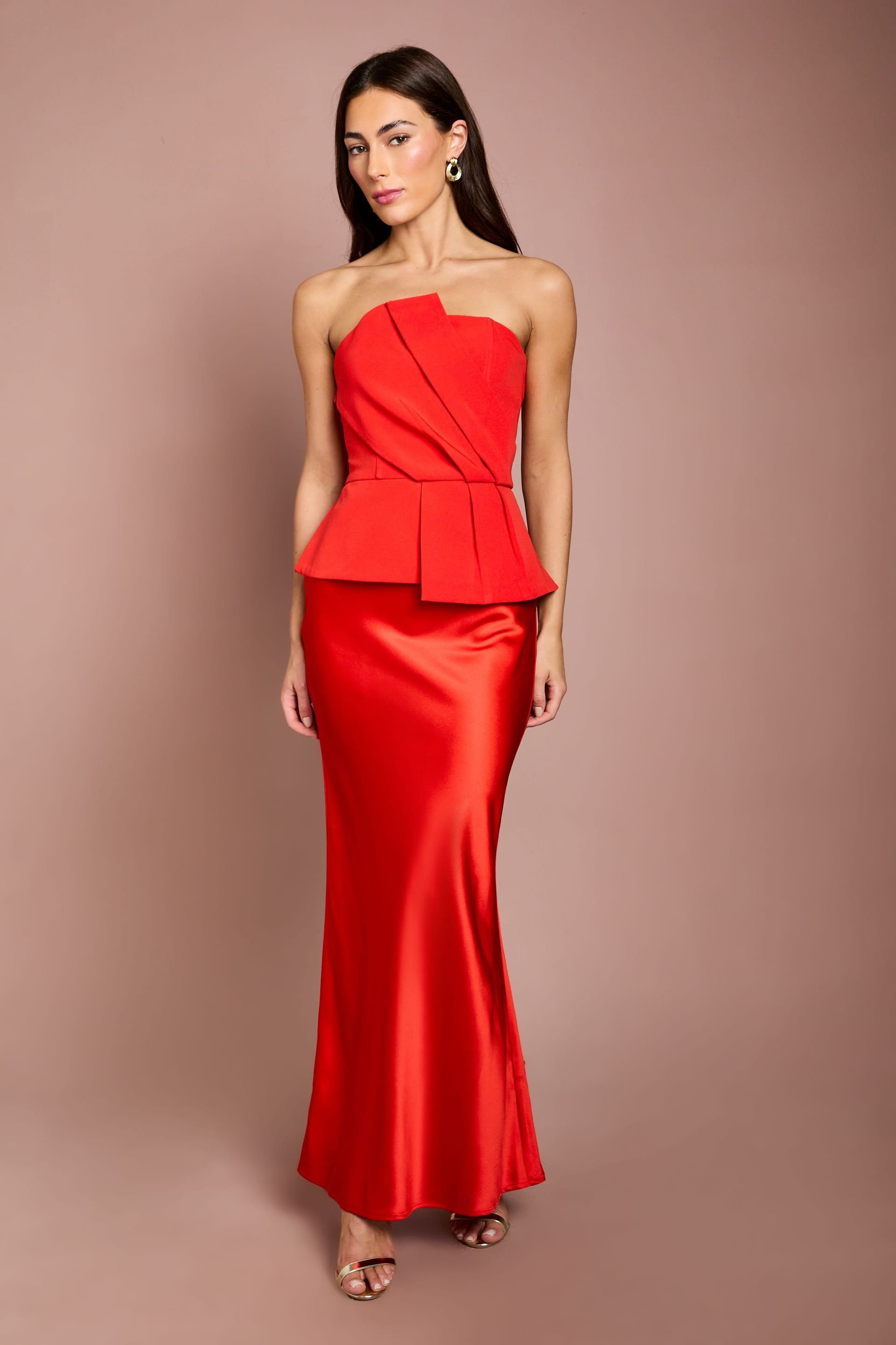 Coast Coast Women's Bandeau Crepe Satin Maxi Dress in Flame Red - 4