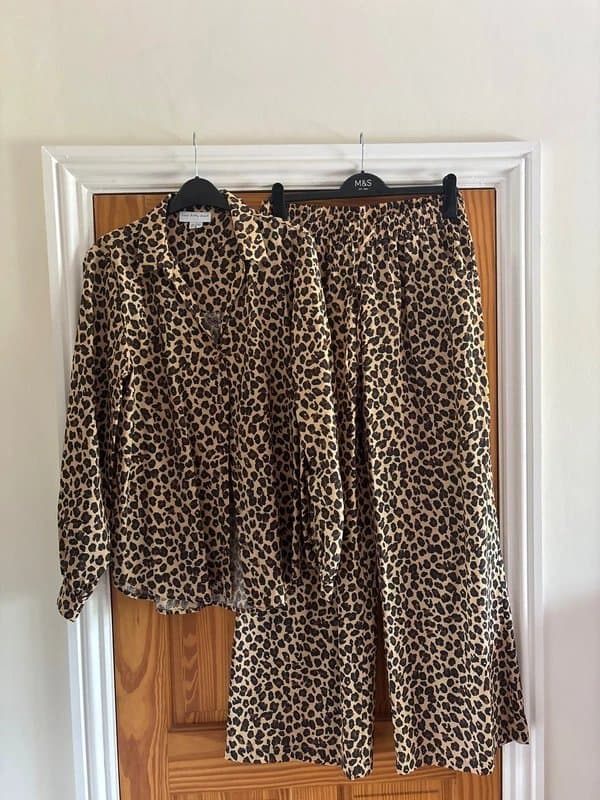 Never Fully Dressed Never Fully Dressed, leopard print co-ord matching blouse & wide leg trousers, size 14, worn once