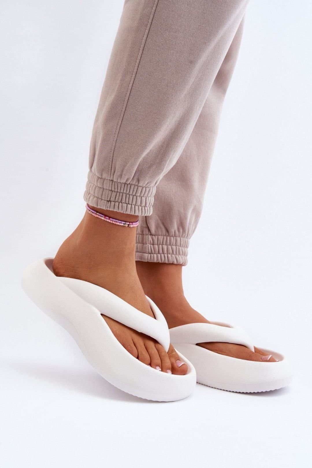 Love Lace Love Lace Women's Comfort Foam Flip Flops with Cushioned Platform Sandals in White