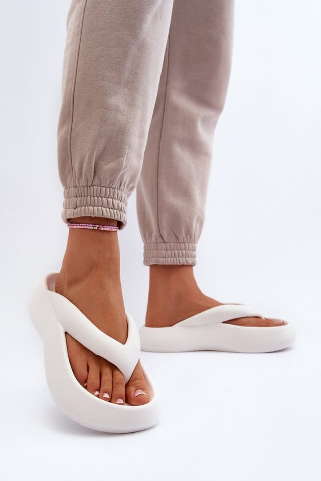Love Lace Love Lace Women's Comfort Foam Flip Flops with Cushioned Platform Sandals in White - 3
