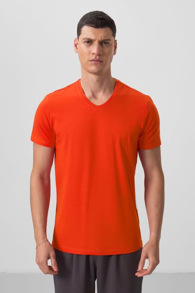 Tommy Life Tommy Life Men's V-Neck Short Sleeve T-Shirt in Orange - 2