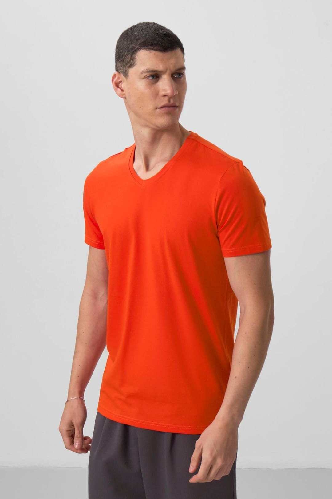 Tommy Life Tommy Life Men's V-Neck Short Sleeve T-Shirt in Orange - 4