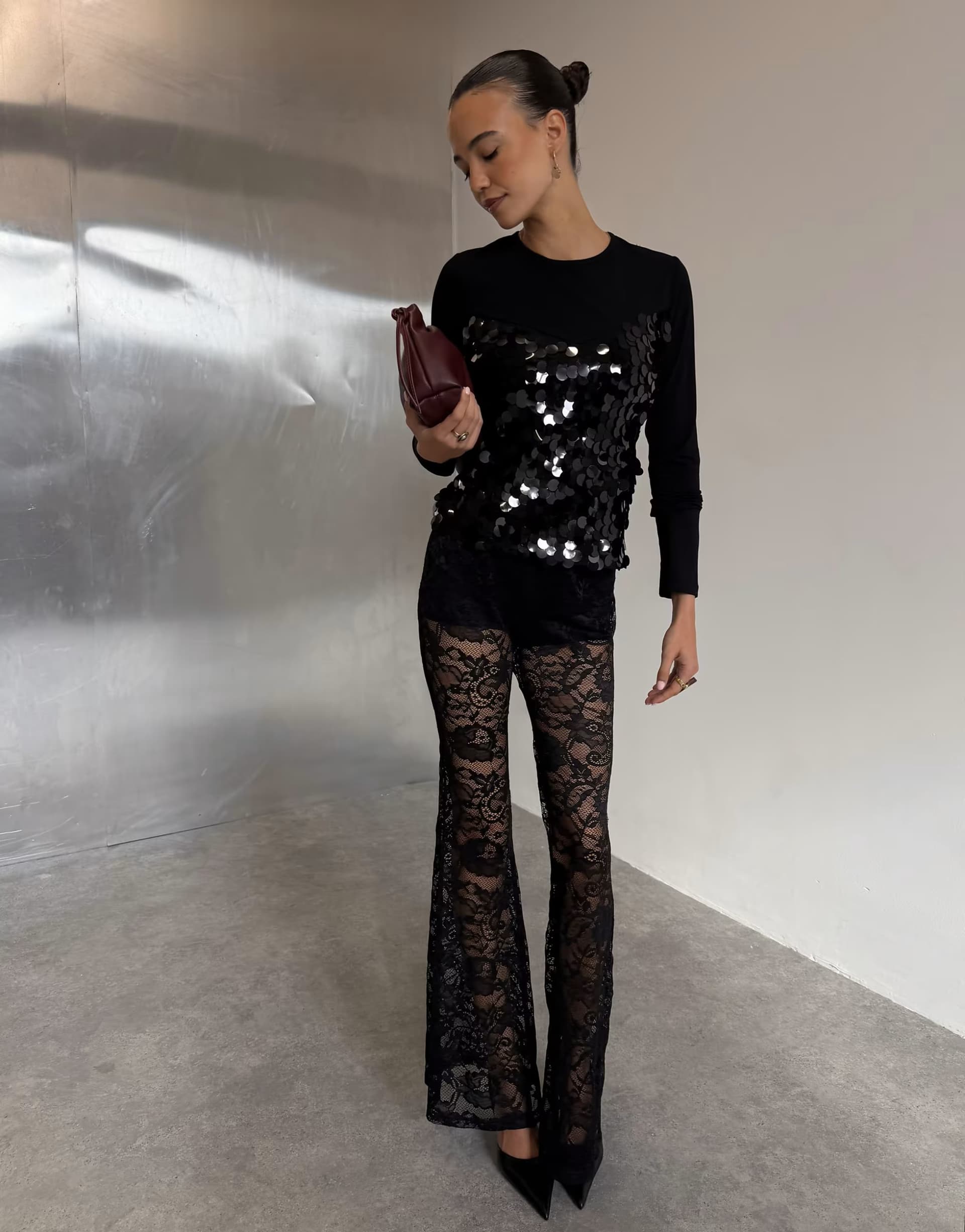 ASOS Never Fully Dressed lace in built shorts flare trousers in black