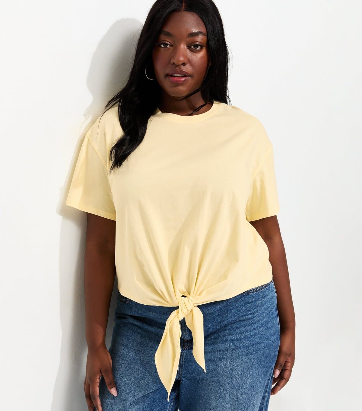New Look Women's Plus Size Light Yellow Tie Front T-Shirt Curves New Look