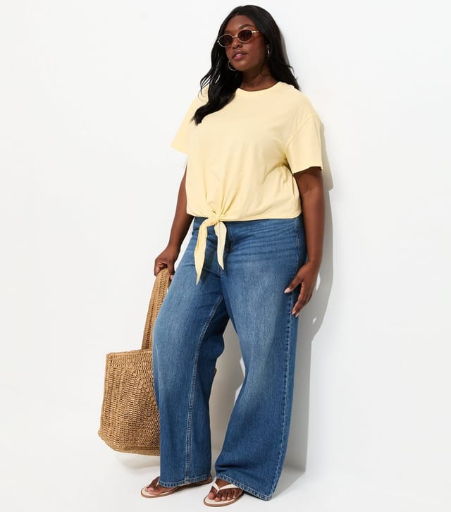 New Look Women's Plus Size Light Yellow Tie Front T-Shirt Curves New Look - 3