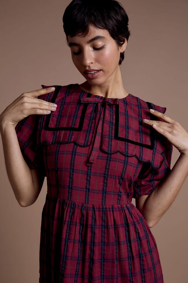 Neon Rose Neon Rose Women's Collar Detail Tiered Midaxi Dress in Burgundy Check - 3