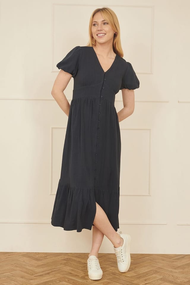 Yumi Yumi Women's Navy Viscose Button Through Midi Dress - 2