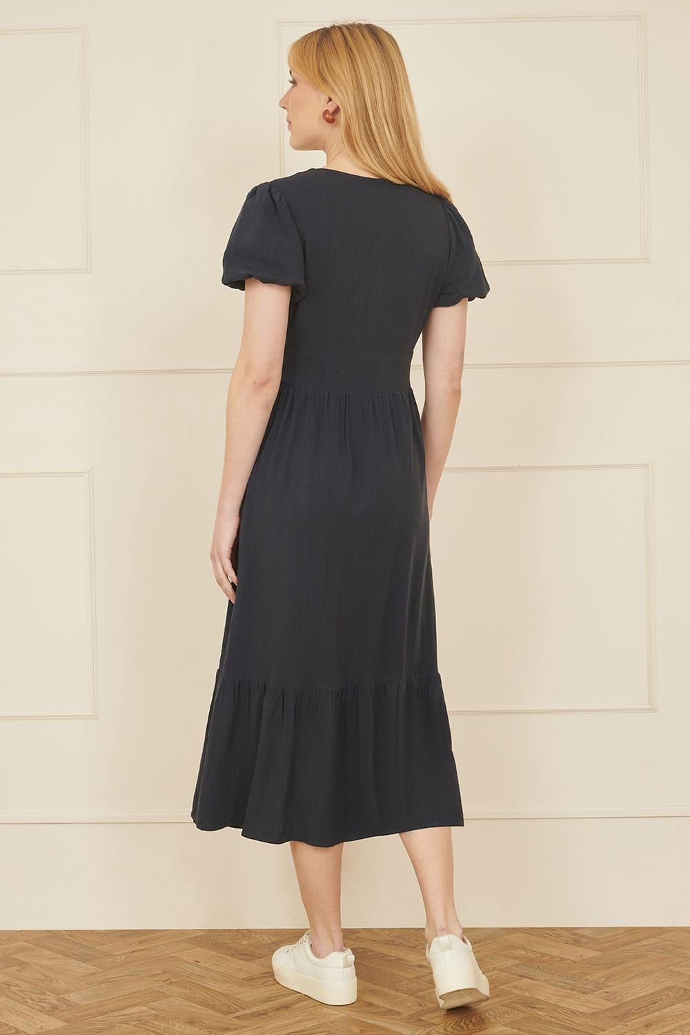 Yumi Yumi Women's Navy Viscose Button Through Midi Dress - 4