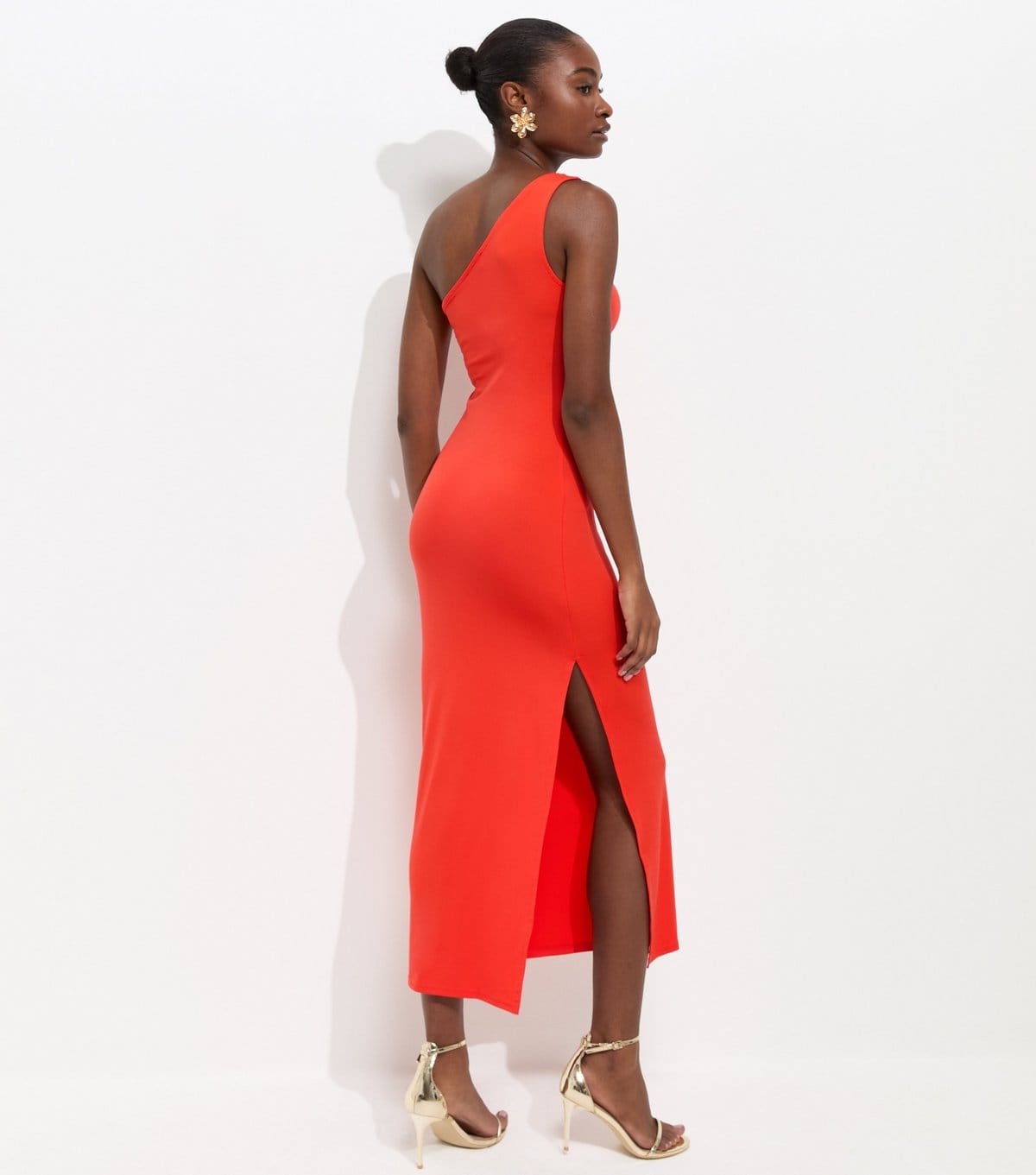 New Look Women's Bright Orange Flower Charm One Shoulder Midi Dress New Look - 4