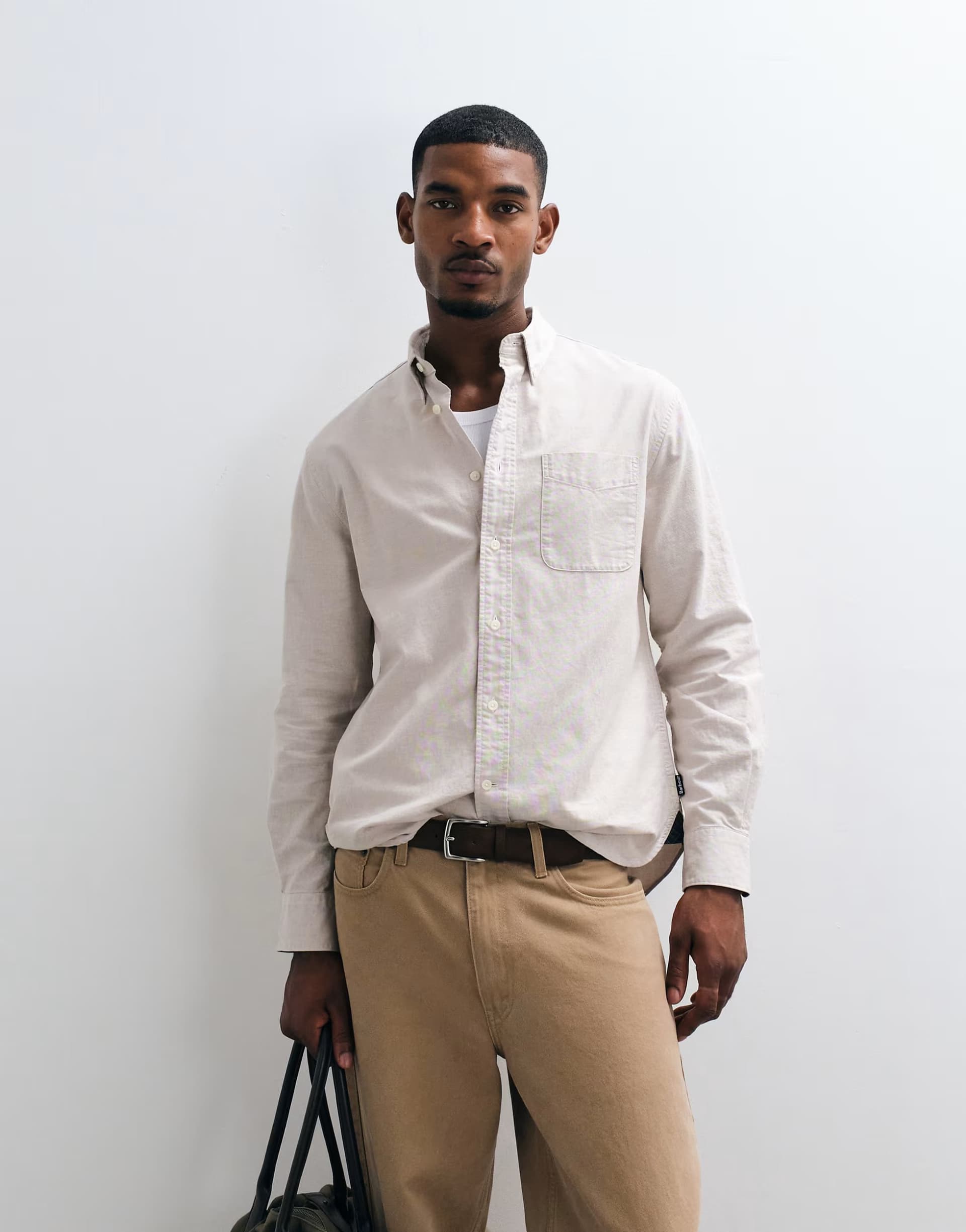 ASOS Barbour Authentic Oxford long sleeve shirt in stone
