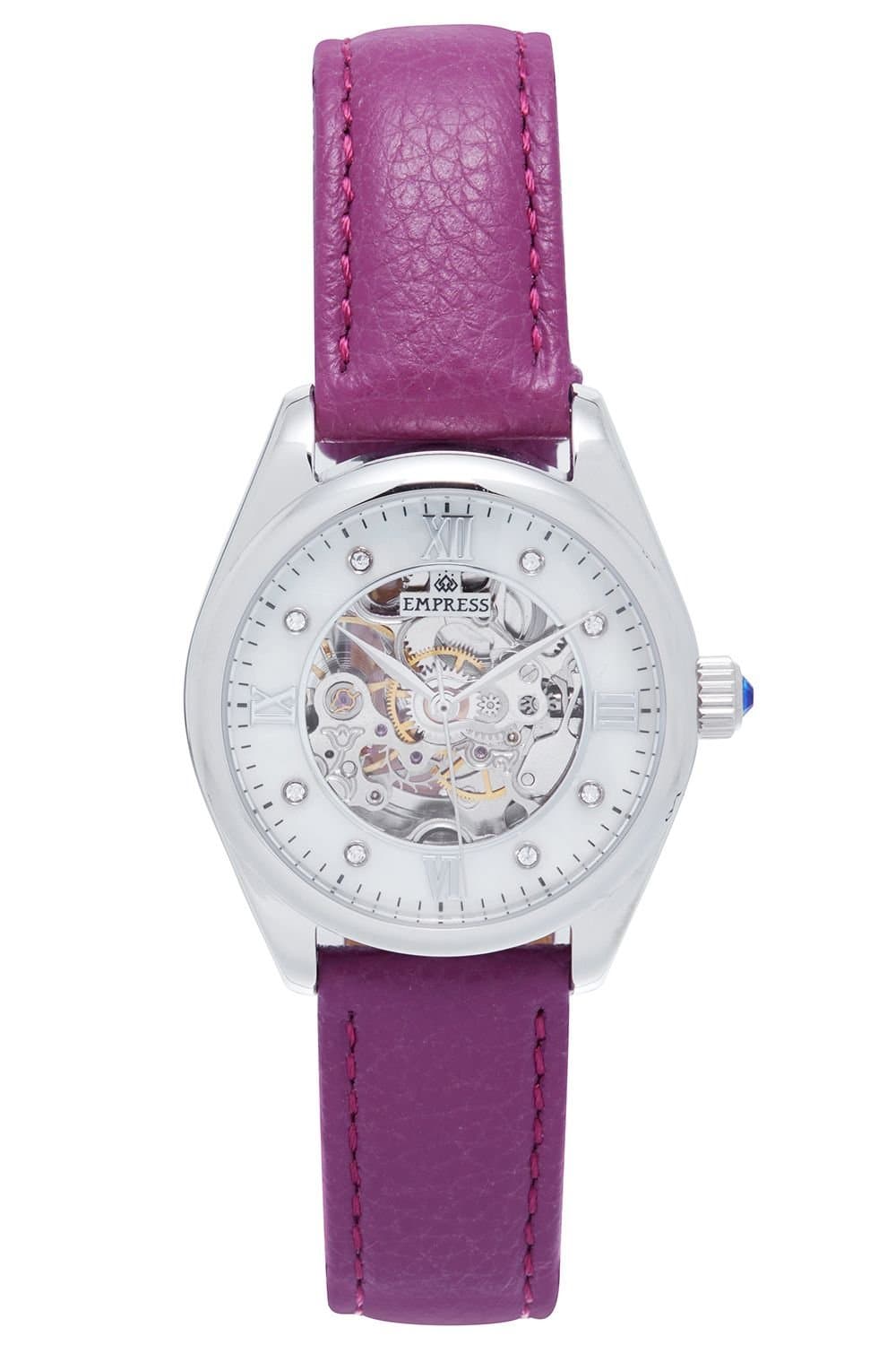 Empress Empress Women's Magnolia Automatic MOP Skeleton Dial Leather-Band Watch in Purple