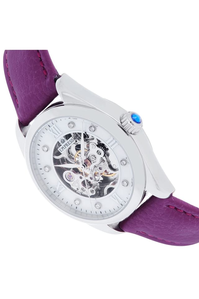 Empress Empress Women's Magnolia Automatic MOP Skeleton Dial Leather-Band Watch in Purple - 3
