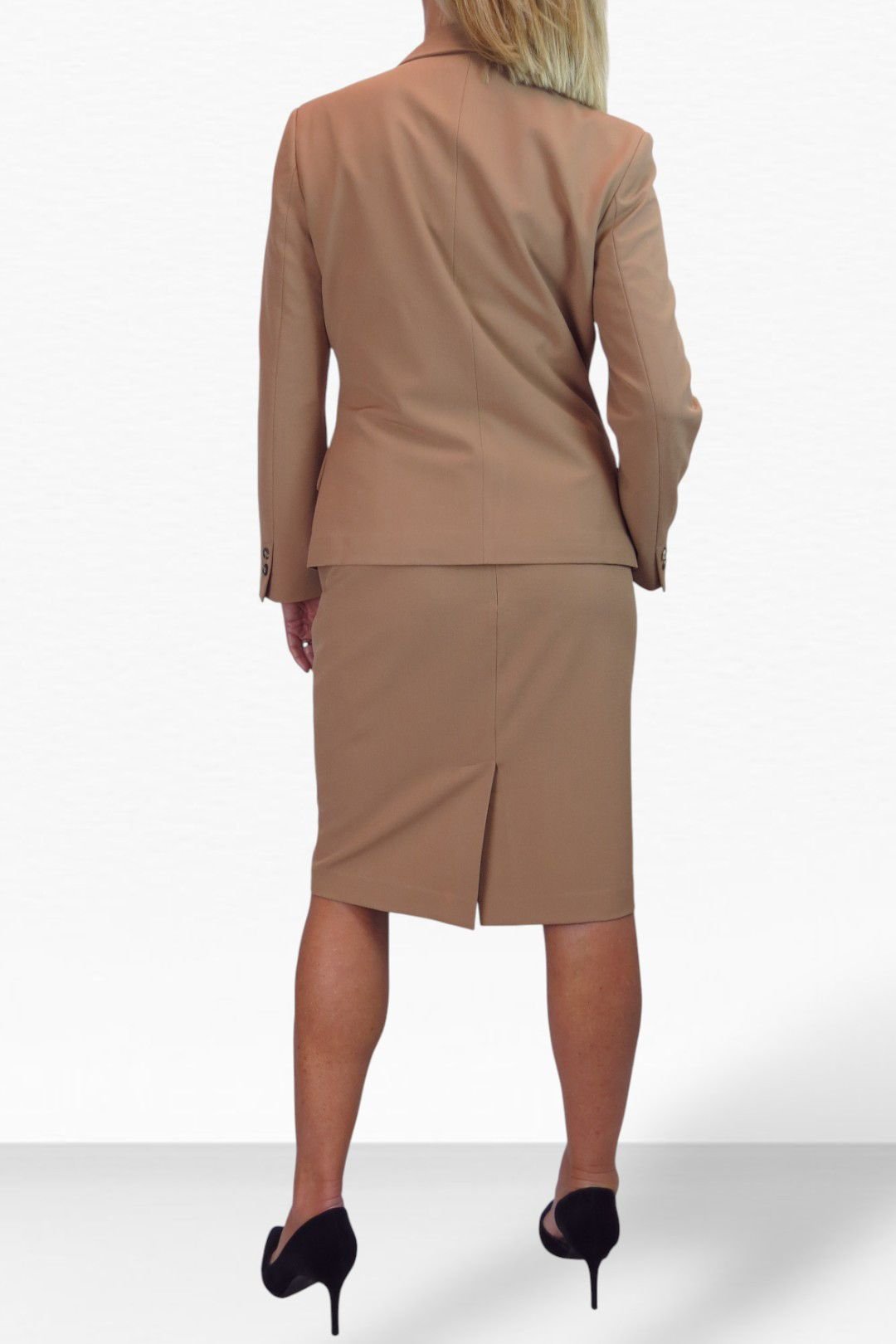 Paulo Due Paulo Due Women's 2 Piece Tailored Skirt Suit in Tan - 2