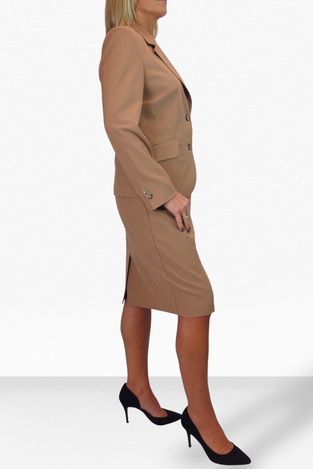 Paulo Due Paulo Due Women's 2 Piece Tailored Skirt Suit in Tan - 3