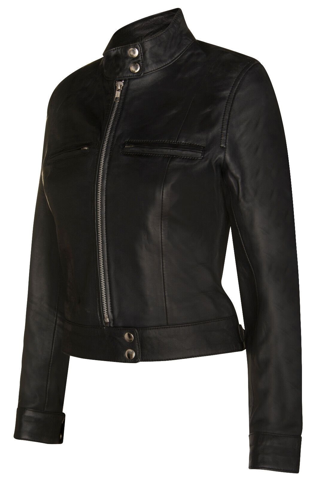 Infinity Leather Infinity Leather Women's Plain Leather Moto Biker Jacket-Braga in Black - 2