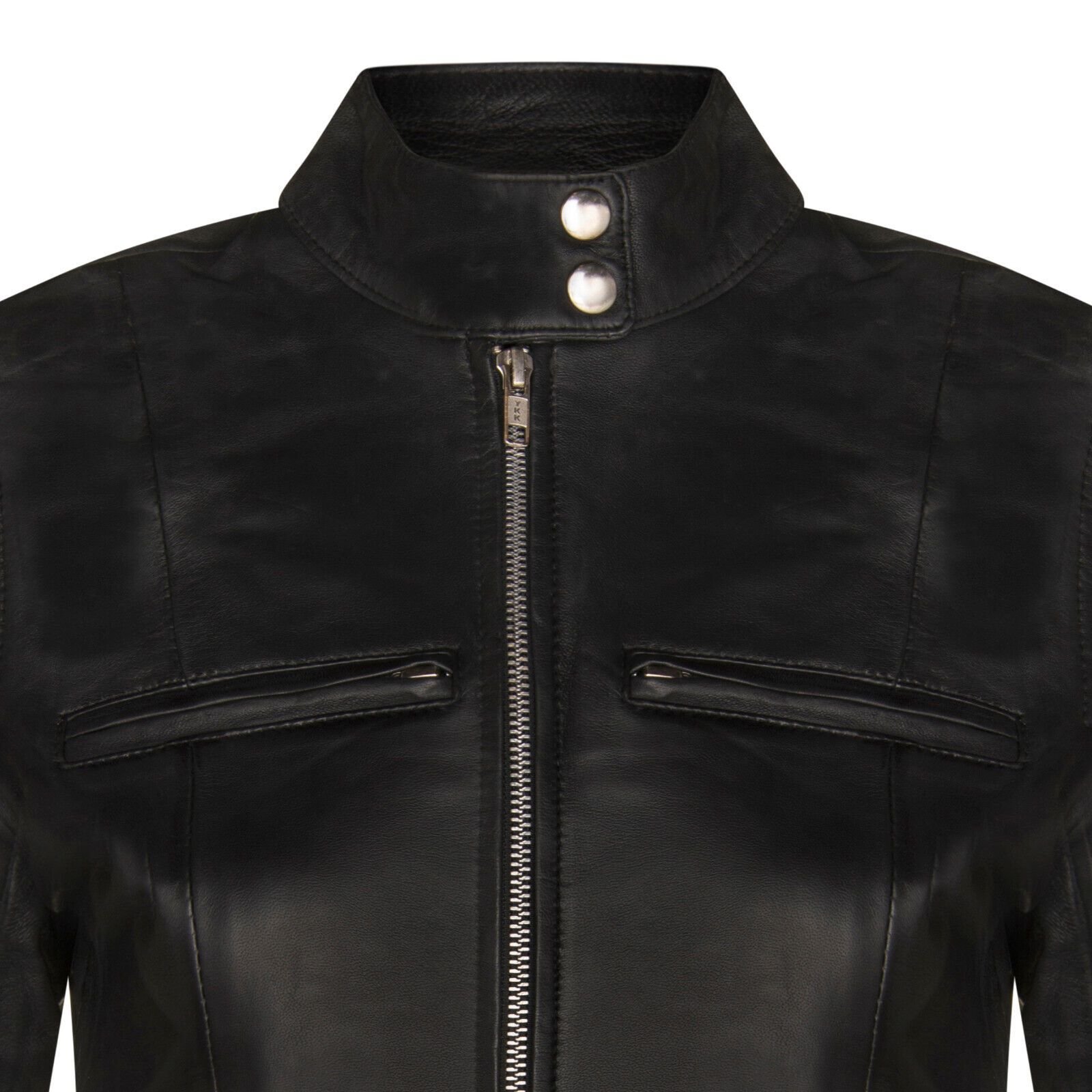 Infinity Leather Infinity Leather Women's Plain Leather Moto Biker Jacket-Braga in Black - 4