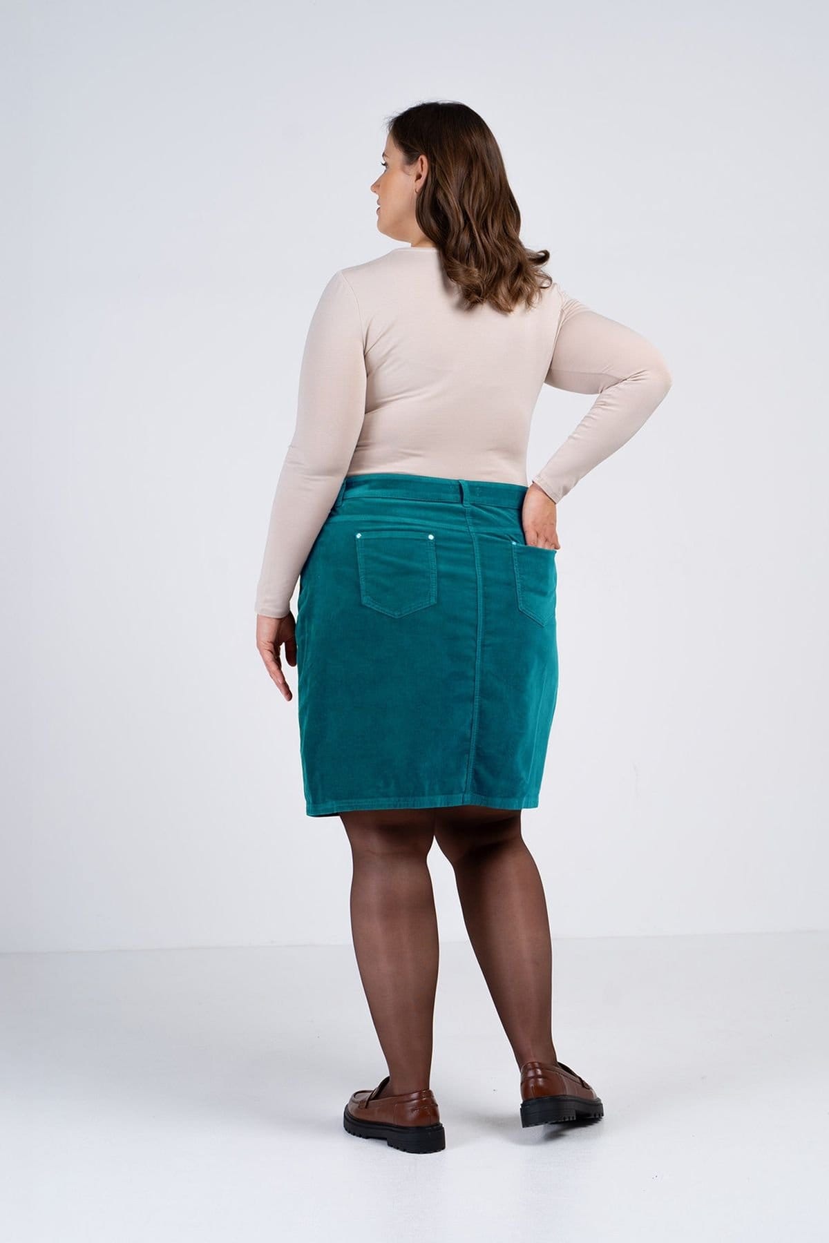 Kettlewell Kettlewell Women's Jamie Cord Knee Length Skirt in Turquoise - 4