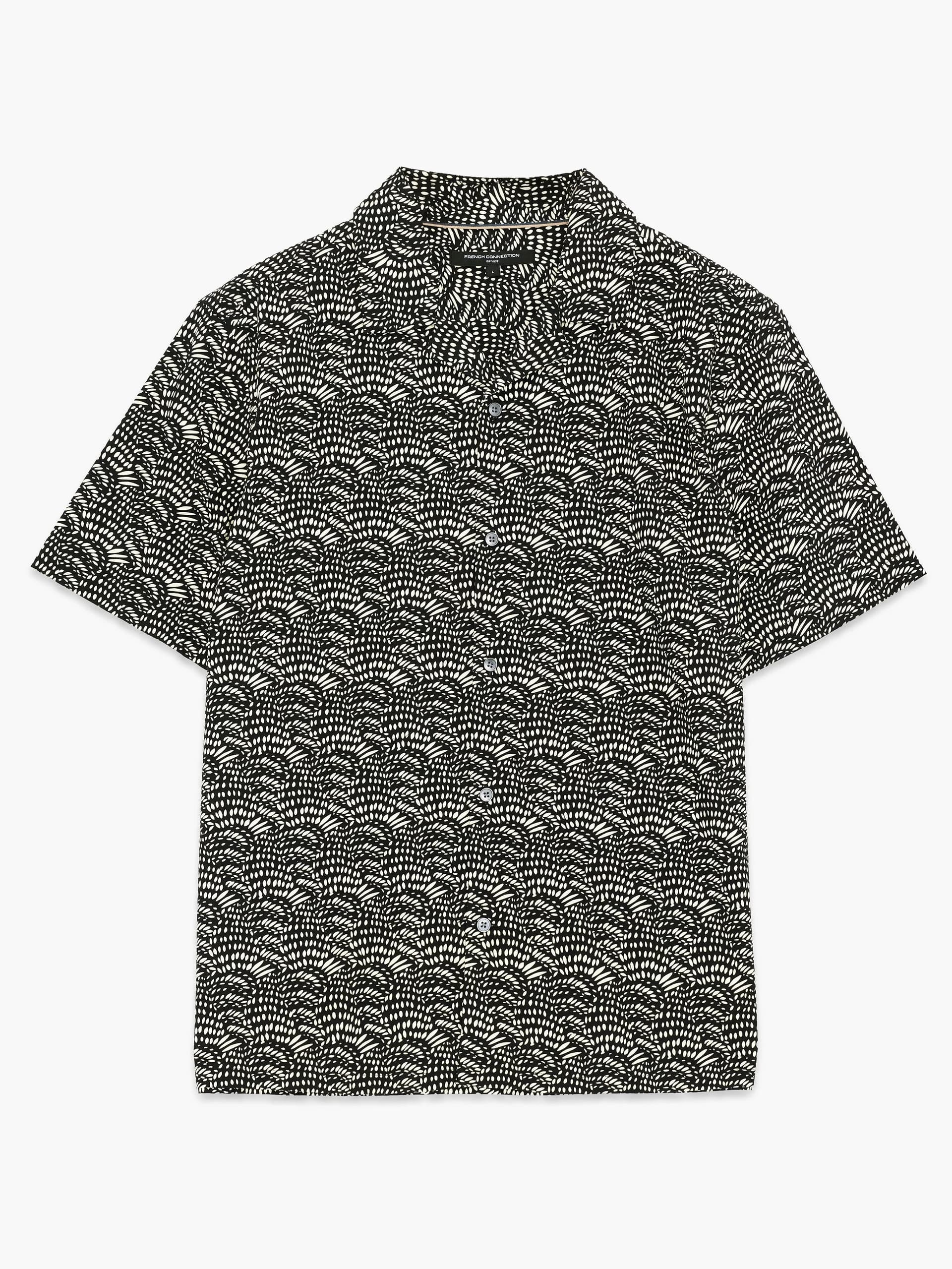 French Connection Black Geo Revere Collar Short Sleeve Shirt Black/Sand Print