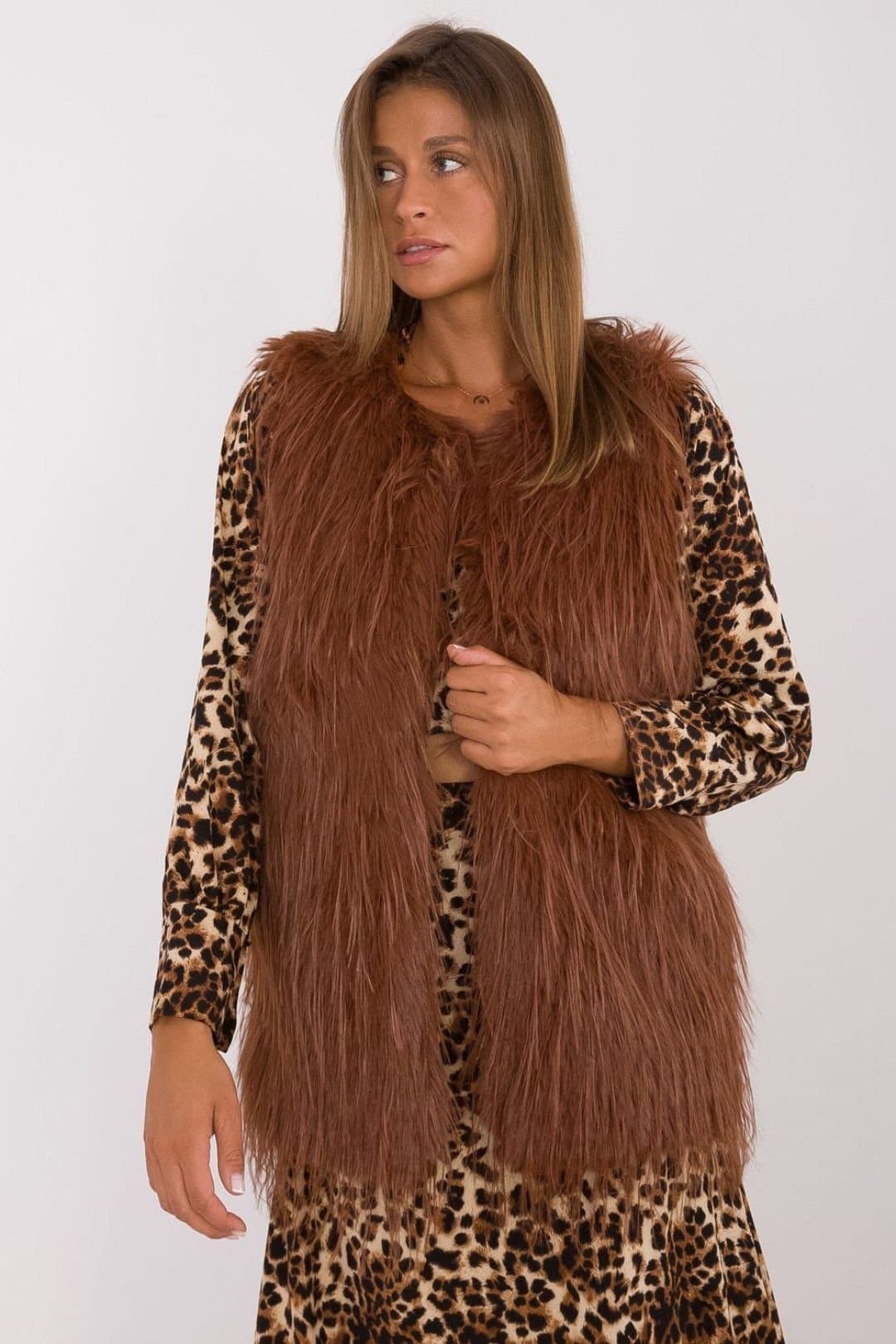 Love Lace Love Lace Women's Casual Faux Fur Vest with Hook Closure Style 199767 in Brown