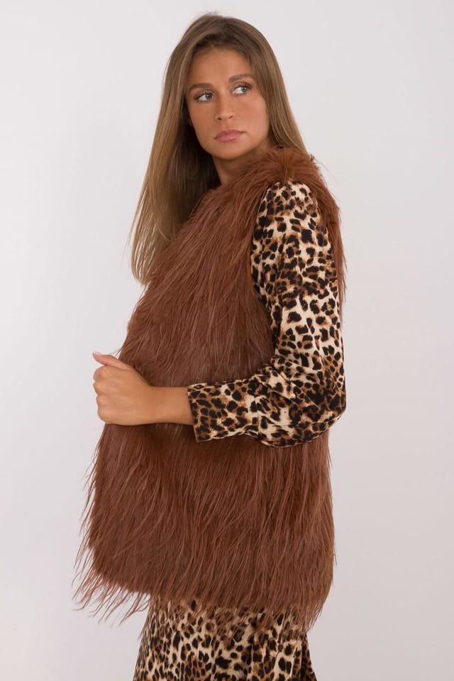 Love Lace Love Lace Women's Casual Faux Fur Vest with Hook Closure Style 199767 in Brown - 2
