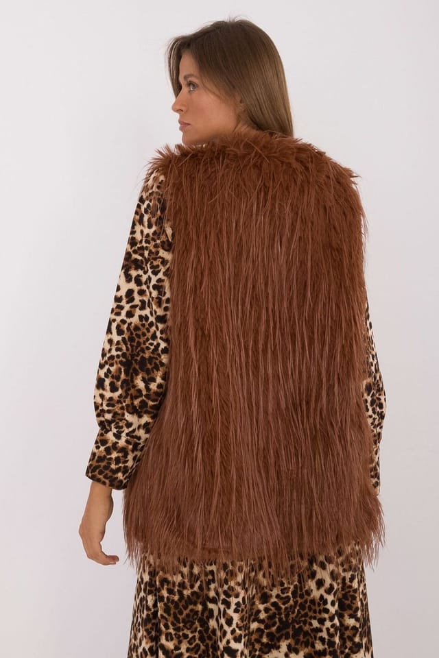 Love Lace Love Lace Women's Casual Faux Fur Vest with Hook Closure Style 199767 in Brown - 3