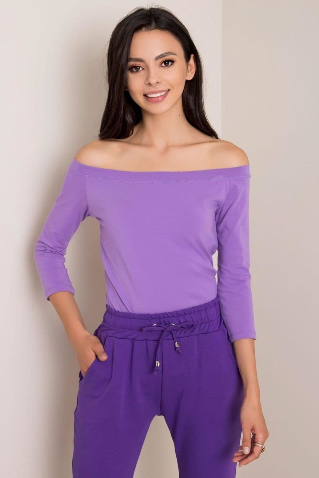 Love Lace Violet Off-Shoulder Blouse with Quarter Sleeves