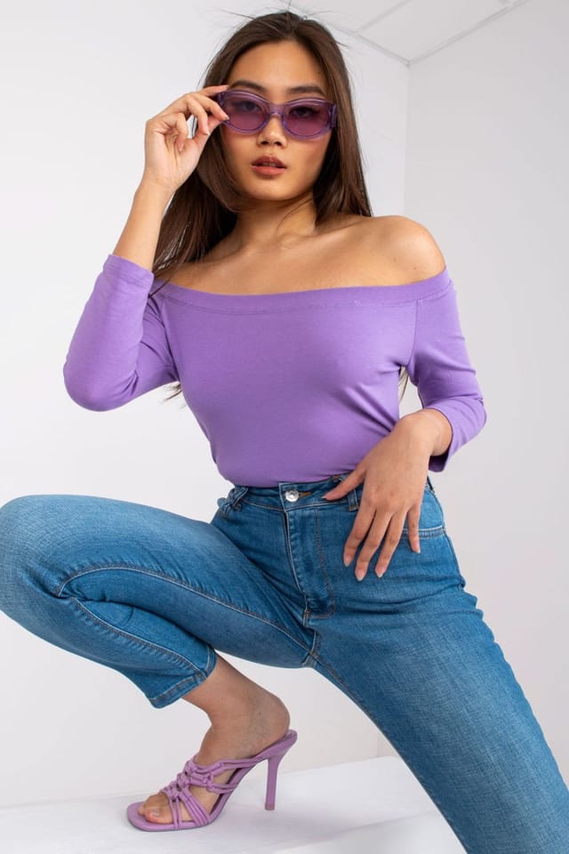 Love Lace Love Lace Women's Spanish Off-Shoulder Blouse Quarter Sleeves in Violet - 2