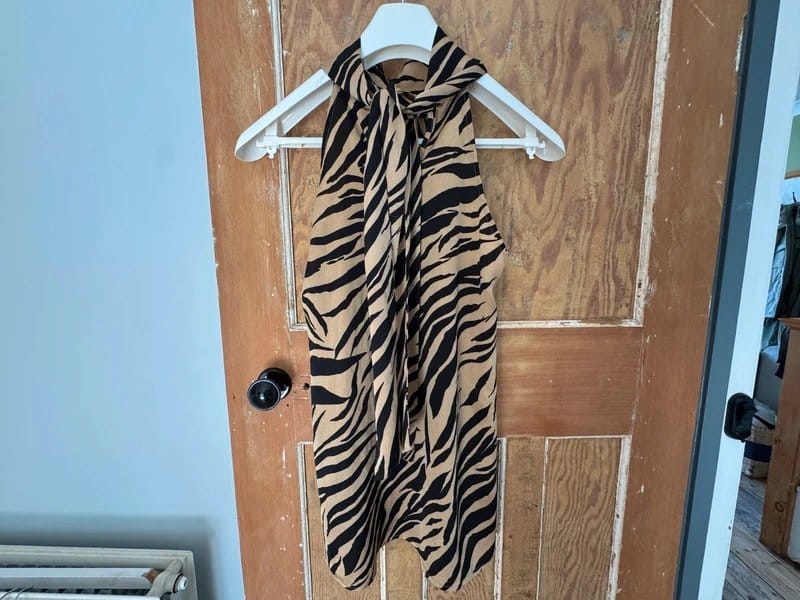 Never Fully Dressed Beige Tiger-Print Halter Blouse